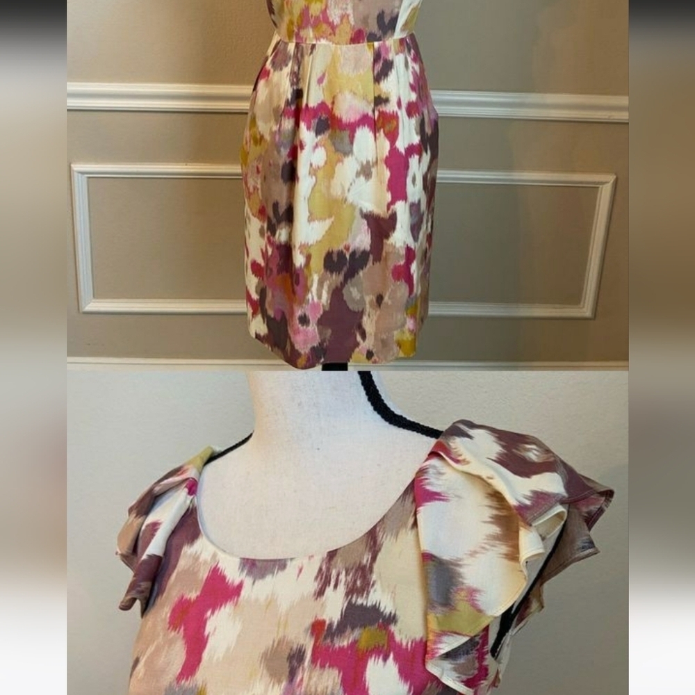 LOFT Flutter Sleeve Cream Pink Print Women's Dress Size 0 - Picture 11 of 14